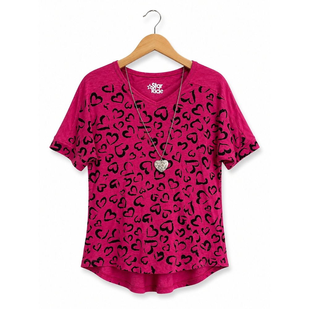 Star Ride Girls Top Size 4‎ Small Pink Black Heart Print Necklace NEW